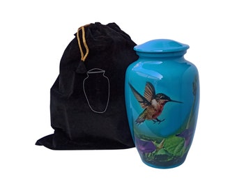 Hummingbird Large Adult Cremation Urn for Human Ashes — With Velvet Bag