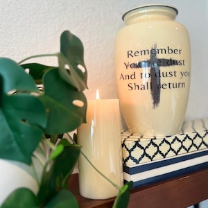 Holy Cross with Remember That You are Dust, And Unto Dust You Shall Return - Beige Urn for human ashes adult male/female - Urns - Spiritual