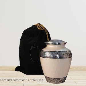 Etched Leaves Handcrafted Large Adult Cremation Urn for Human Ashes — With Velvet Bag
