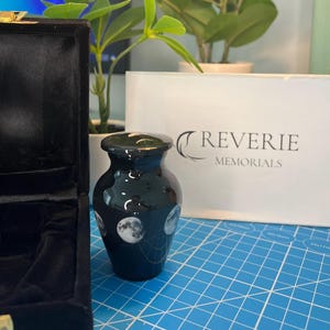 Phases of the Moon Keepsake Urn: Black Aluminum Memorial, Velvet Box