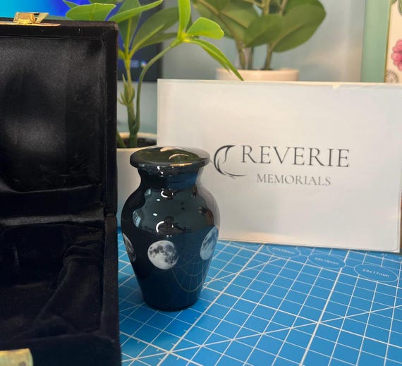 Phases of the Moon mini Keepsake small Urn Black Aluminum Memorial