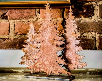 Laser cut rusted tree trio, farmhouse metal decor, recycled steel, handmade