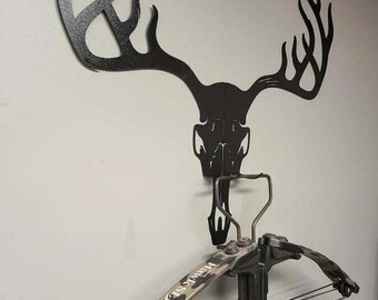 Deer Skull Crossbow Wall Mount, metal laser cut rack, custom name option