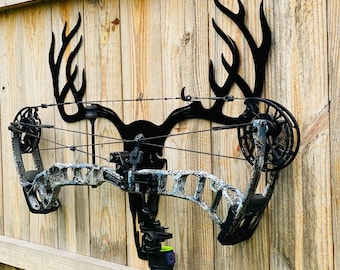 Deer skull wall mount rack, laser cut steel hunting bow/gun holder