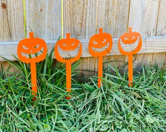 Mini Metal Pumpkin Yard Stakes, Laser Cut Yard Decor