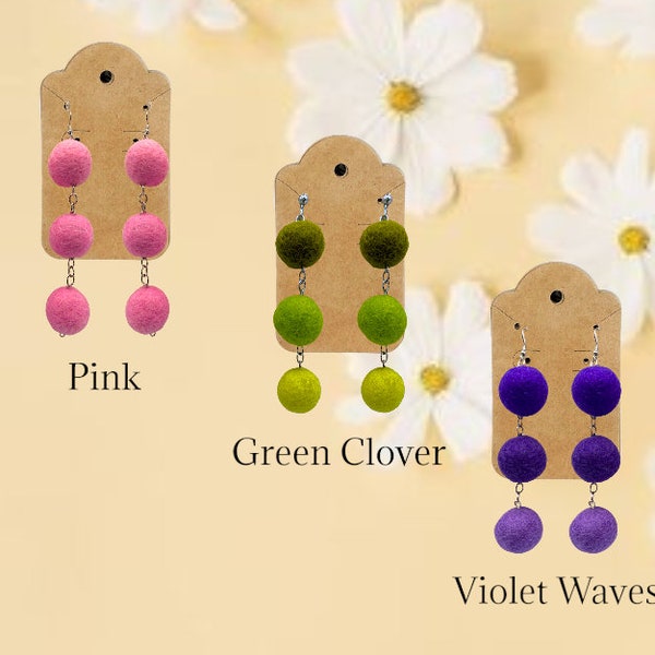 3 Tier Pompom Earrings