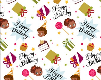 Happy Birthday - Child Birthday Wrapping Paper Sheets - 3 sheets - 19" x 29" ea