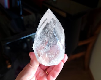 Large Faceted Clear Quartz Flame or Egg | 3.8" Tall and 15.8 Oz