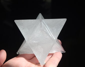 Large Quartz Merkabah 8-Point 2.25″ and 10.3 Oz | Sacred Geometry Crystal Carving