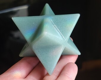 Large Aventurine Merkabah 8-Points 1.8″ and 6 Oz | Sacred Geometry Crystal Carving