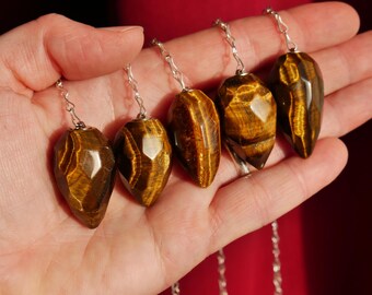 1.5" Tigers Eye Faceted Teardrop Crystal Pendulum - You Choose!