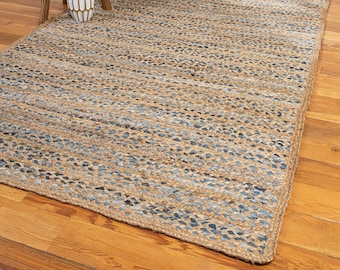 Hand-Braided Blue Jute Rug – Natural Earth-Friendly Carpet