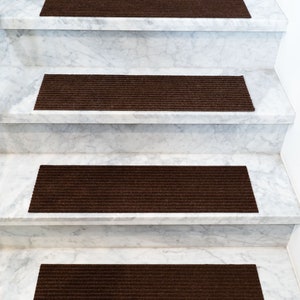 Halton Cotton/Wool Blend Stair Treads - Safe Carpet Stairs For Your Loved Ones & Pets - Dark Brown-  9&quot; x 29&quot; Inches - Anti-Slip Backing