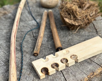 Handmade Bow Drill Friction Fire Kit – Primitive Survival, Bushcraft, Outdoor Skills