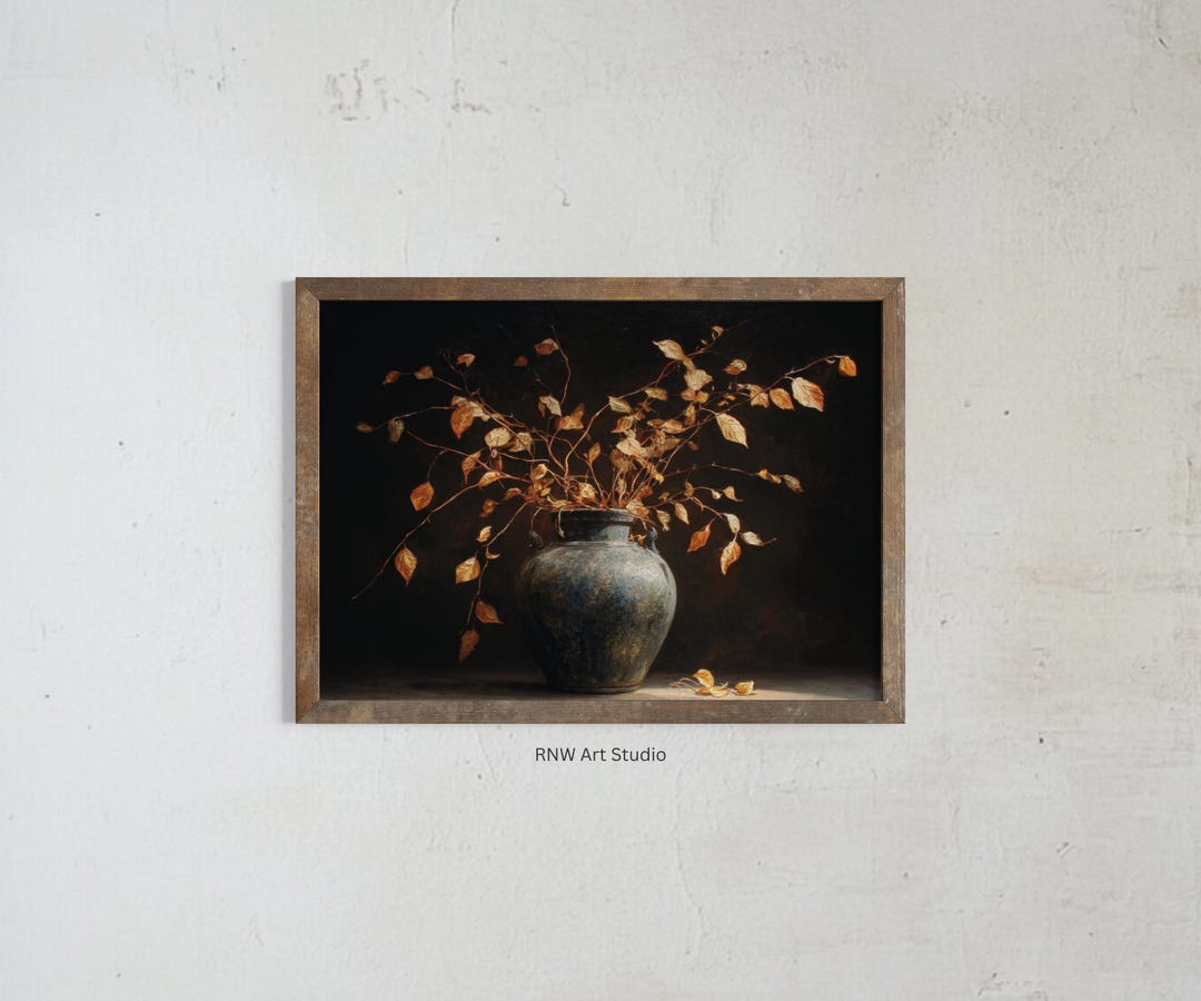 Dark Floral Still Life Art Print, Moody Botanical Wall Art, Rustic ...