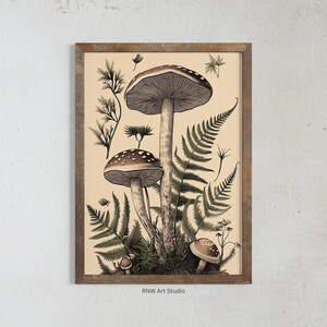 Botanical Mushroom Artwork, Cottagecore Decor, Witchy Wall Art, Goblincore Aesthetic, Moody Vintage Forest Print