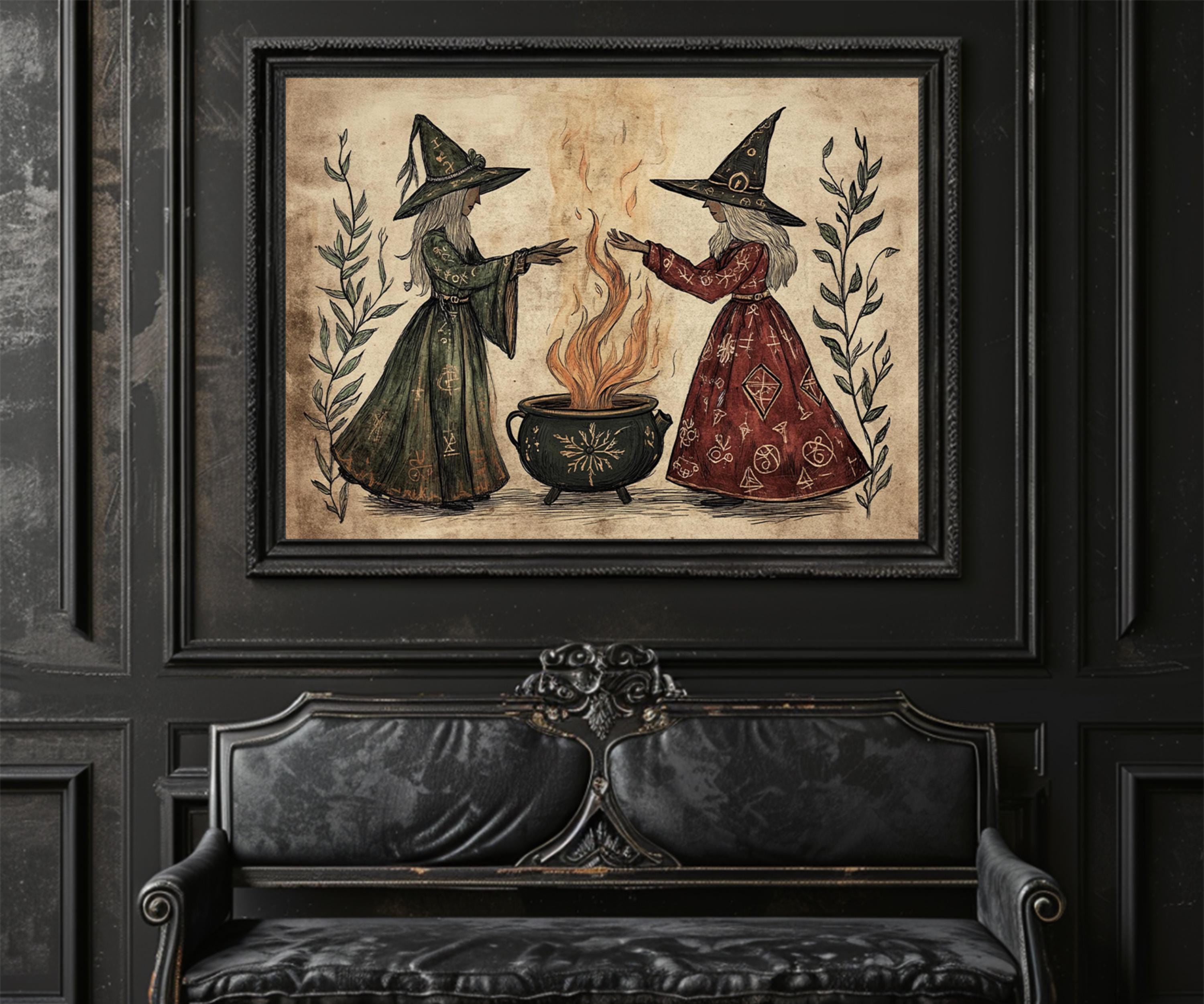 Medieval Witches Art Print, Witchcraft Wall Art, Wicca Alchemy Art
