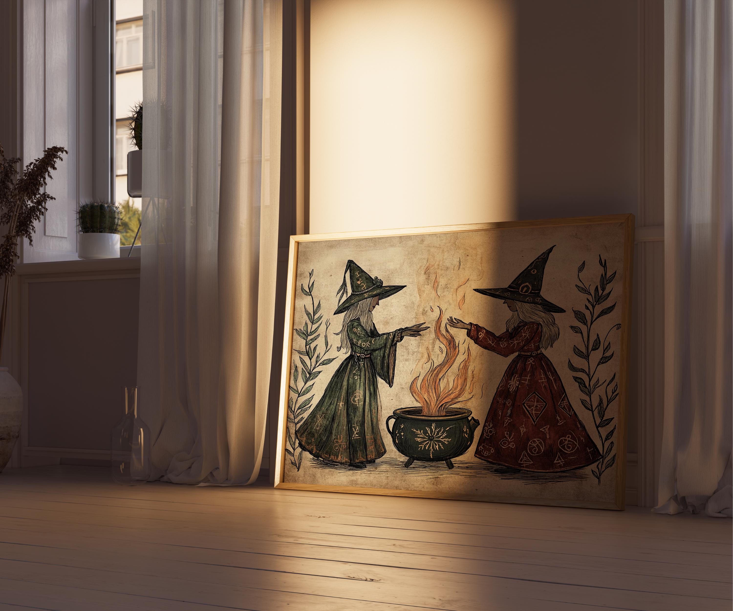 Medieval Witches Art Print, Witchcraft Wall Art, Wicca Alchemy Art