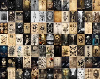 Dark Academia Aesthetic Wall Decor- 160pcs - Vintage Poster Wall Collage Kit - 4"x6" Prints - Digital Download
