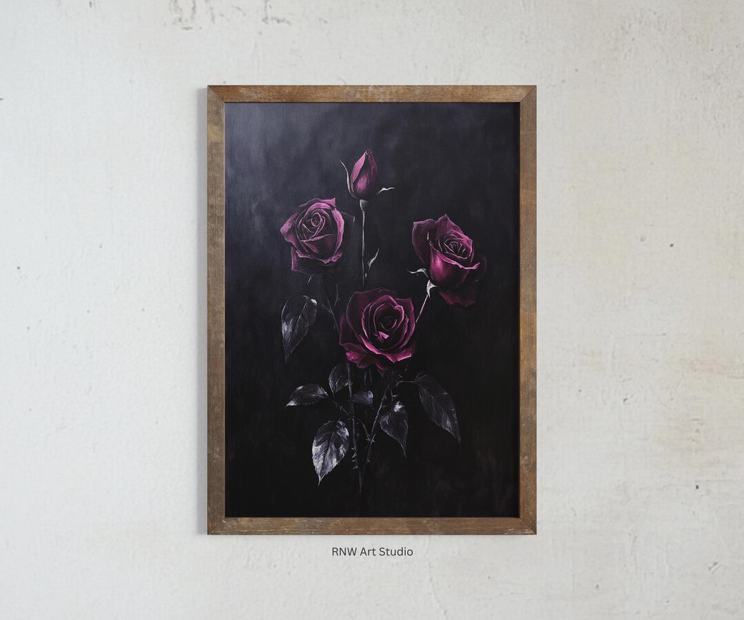 Moody Gothic Floral Art Print, Dark Botanical Roses, Vintage Romantic ...