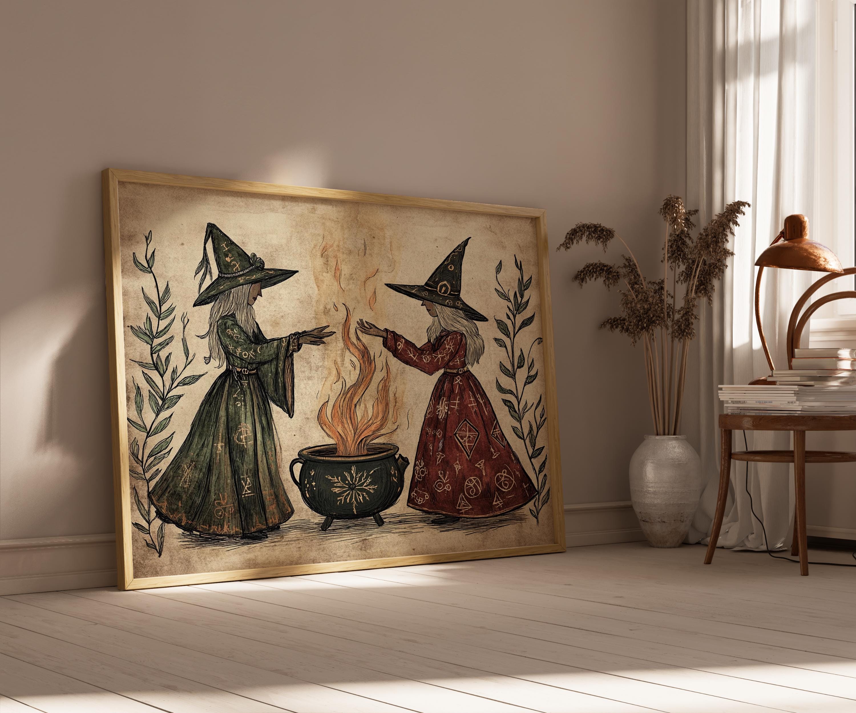 Medieval Witches Art Print, Witchcraft Wall Art, Wicca Alchemy Art
