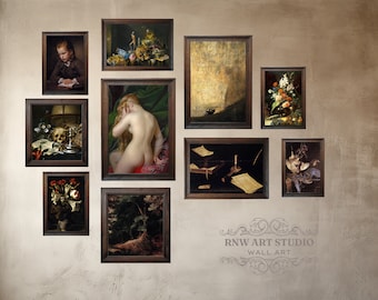 Conjunto de 10 conjuntos de galería de pared Dark Academia: paquete vintage, gótico, pinturas antiguas, decoración de Halloween, impresiones digitales
