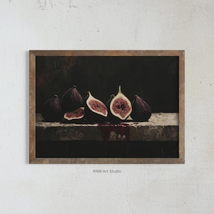 Rustic Figs Art Print, Dark Moody Still Life Painting, Vintage Farmhouse Kitchen Decor, Country Home Fruit Artwork, Cottagecore Printable