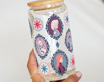 Gefrorene Anna und Elsa mit Olaf Sipper Glas 16oz | Disney Prinzessinnen Trinkgefäße