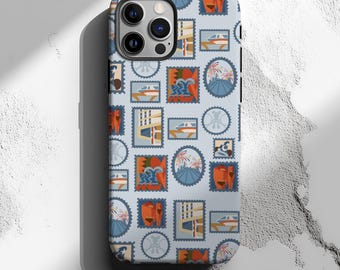 Contemporary Resort Monorail phone case | postage stamp pattern