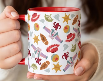 Toy Story Buzz and Woody Accent Coffee Mug, Disney Movie Character Ceramic Drinkware, 11oz 15oz Cup Gift for Fans, Pixar Animation Kitchen