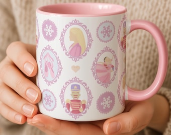 Nutcracker Ballerina Clara and Eric Accent Coffee Mug 11oz or 15oz | Pink Nutcracker Design