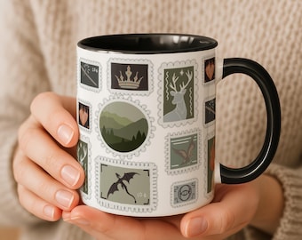 Mug, ToG Terrasen Aelin Stamp design, Fantasy Book Lover Gift, Throne of Glass Fanart, Bookish Coffee Cup