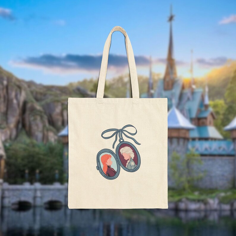 Anna Elsa Sister Frozen Locket Tote Bag | Disney Princess Inspired Canvas image 4