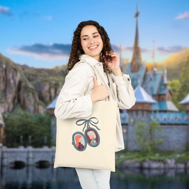 Anna Elsa Sister Frozen Locket Tote Bag | Disney Princess Inspired Canvas image 6