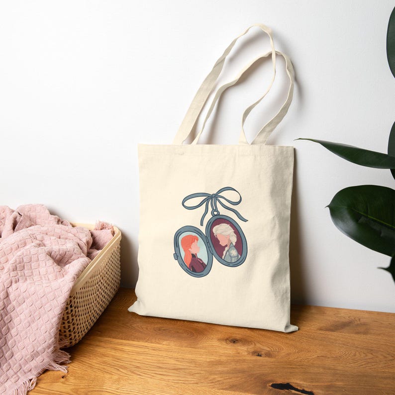 Anna Elsa Sister Frozen Locket Tote Bag | Disney Princess Inspired Canvas image 5