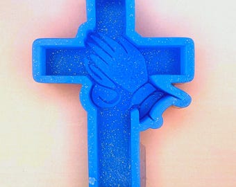 Praying Hands Cross Mold, DIY Craft Mold, Freshie Mold for Soap Making Candle Mold, Resin Art, Oven Safe Silicone Mold, Aprx 5”x3.5"×1" deep