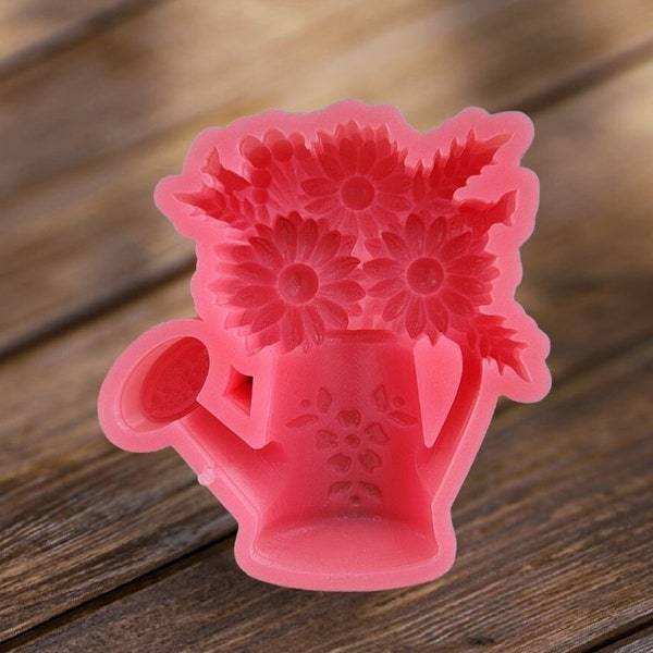 Watering Can Mold, Freshie Mold for Her, Flowers, Soap Mold, Wax Mold, Freshy Mold, Oven Safe Silicone Mold, Clay Mold, aprx 5"×4.5"×1" deep