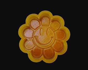 Small Smiling Flower Mold for Freshies, Mini Soap Mould, Wax Melt, Vent Mold, Clay Sculpting, Resin Art, Oven Safe Silicone aprx 2"×2"×.75"