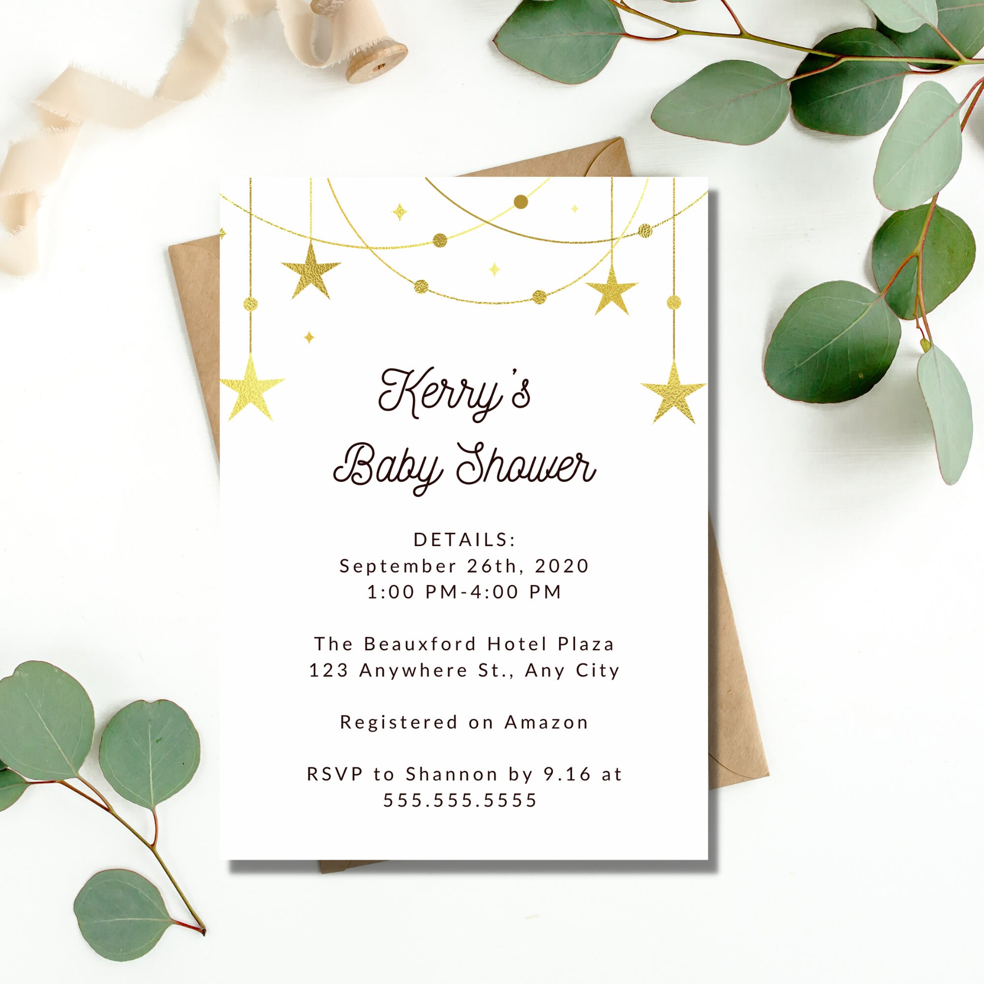 Neutral Twinkle Twinkle Little Star Baby Shower Digital Download Invitation