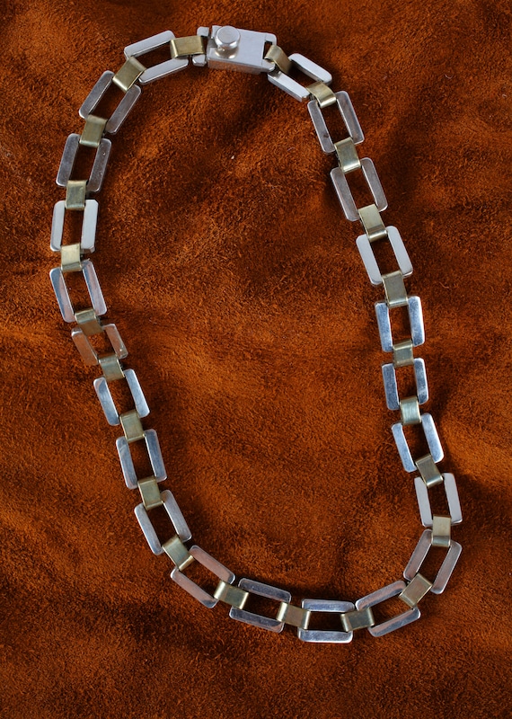 Vintage Mexican Silver Chunky Sterling Necklace - 