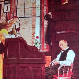 Vintage Norman Rockwell limitowana edycja litografii numerowanej offsetem Marriage License 1979 odwrotna