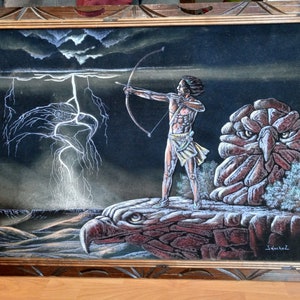 Sanchez Mexican Painting on Velvet Native American Spirit Bald Eagle  Original