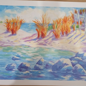 La Playa Arenosa hand signed artist proof of 140 numbered lithograph hand signed by Adam Beautiful Beach With Grass And Rocks Soothing LOA