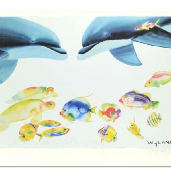 Wyland And Tracy Taylor "Who Invited These Guys?" Lithograph Hand Signed By Both artists. Numbered with COA certificate of authenticity.