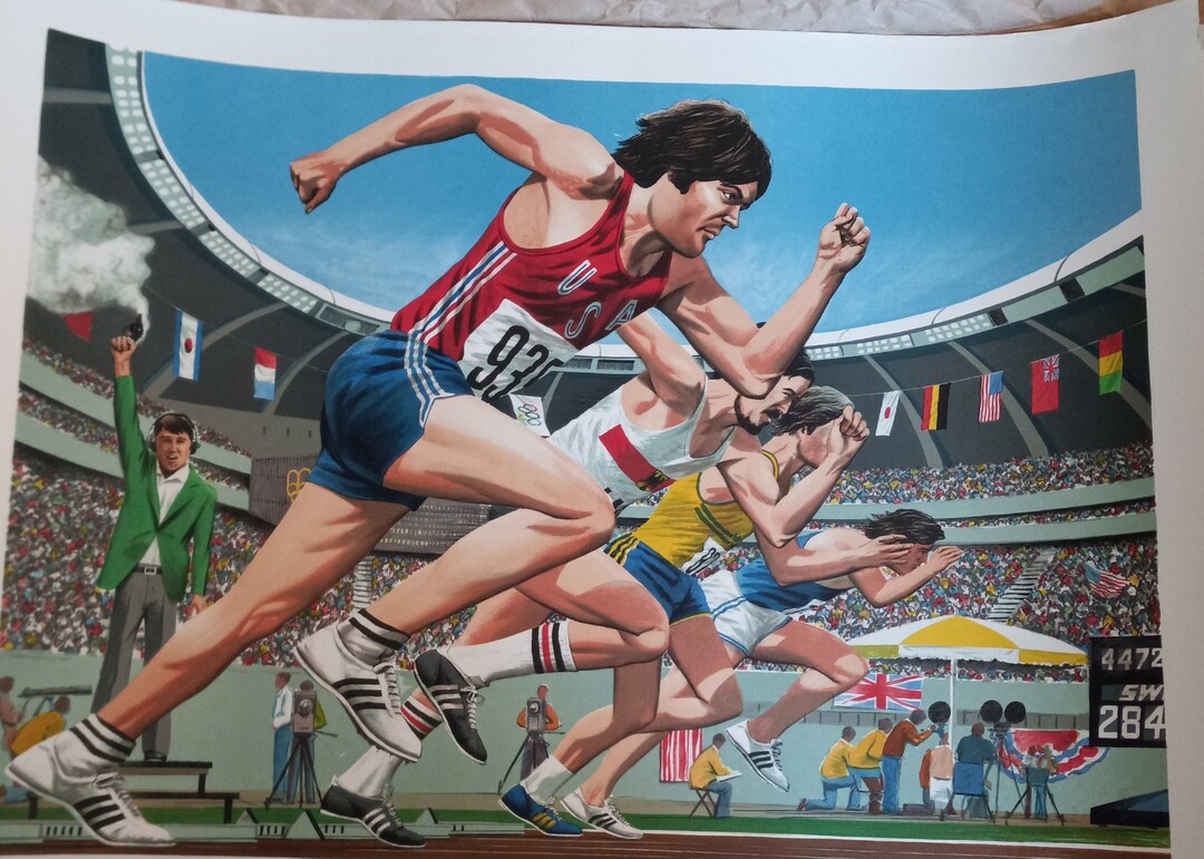 Vintage Bruce Jenner 100m Artist Proof Large Lithograph Hand Signed