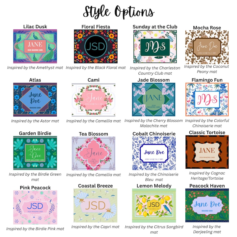 Pegatinas personalizadas para tarjetas de Mahjong: Monograma con nombre personalizado - ¡Más de 80 opciones de estilo! imagen 3