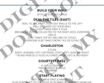 2-Sided Printable Mahjong Instructional Cheat Sheet - Immediately Available - Use for Teaching or Learning Mahjong