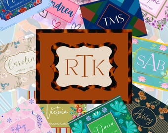 May include: A collection of rectangular Mahjong cards featuring various designs, including floral patterns, peacock motifs, and personalized names or initials like Nicole, Andrea, TMS, Caroline, RTK, SAB, Bethany, Victoria, Dana, and Ashley.