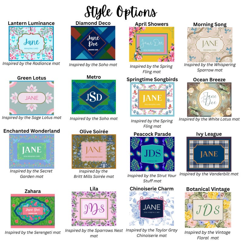 Pegatinas personalizadas para tarjetas de Mahjong: Monograma con nombre personalizado - ¡Más de 80 opciones de estilo! imagen 6