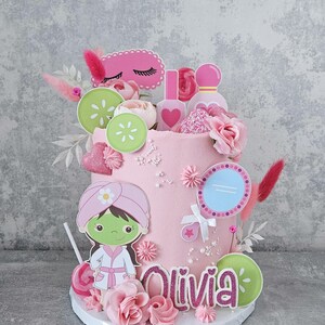 girly spa themed cake topper set